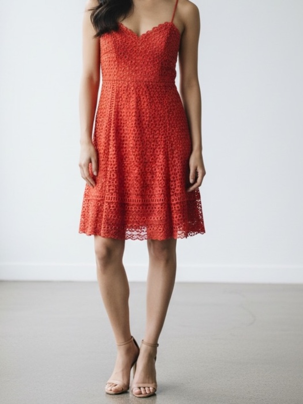 J. Crew Red Lace Spaghetti-Strap Mini Dress